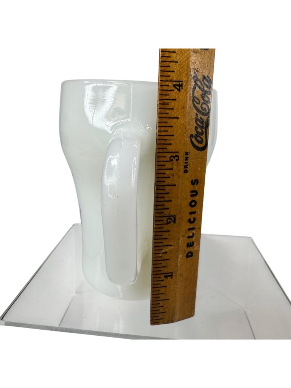 2 Fire-King Anchor Hocking White Castle Milk Glass Coffee Mug Blue Graphics Vtg - Picture 3 of 12